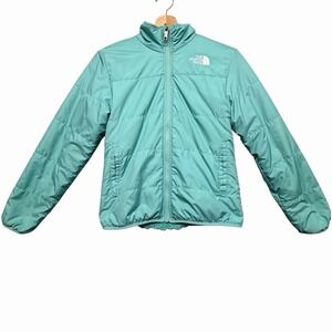 North Face Girls Reversible‎ Turquoise Puffer Fleece Jacket Size L 14/16 Youth